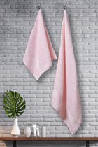 Lubna Home Badhanddoekset 70x140 cm-50x90 cm Zacht Katoen 2 PACK STIJL POEDER ROZE