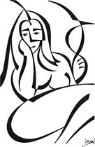 Zittend Naakt n°64 - unieke zwart-wit pentekening met lijst (Iban Van der Zeyp)
