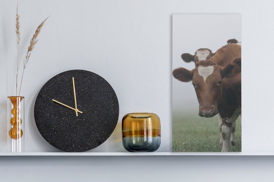 Tableau Peinture Vaches - Marron - Brouillard - 20x40 cm - Décoration murale