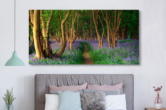 Toile Peinture Forêt - Chemin - Fleurs - 160x80 cm - Décoration murale