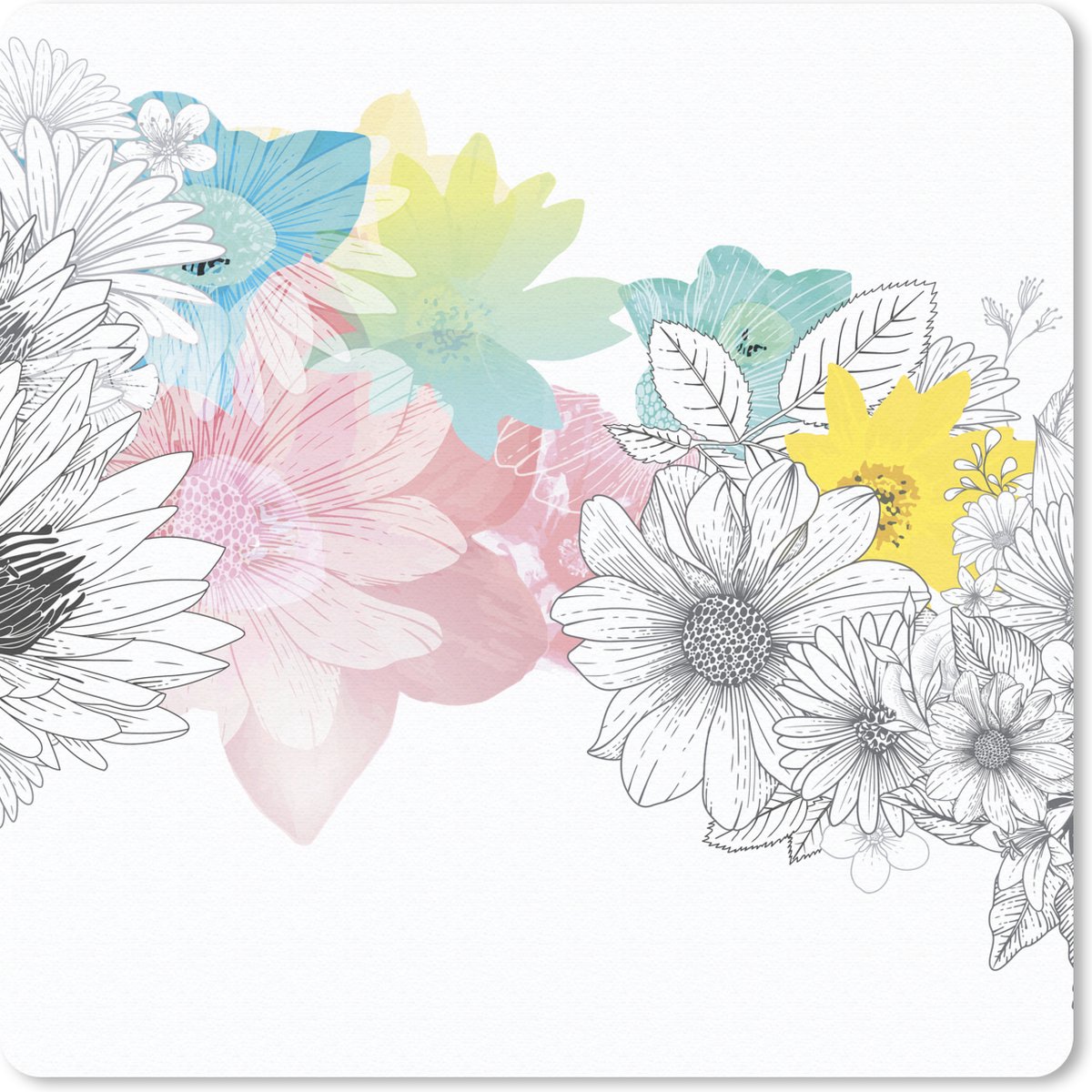 Muismat 30x30 cm - Mousepad Een bloemdessin illustratie met kleur - Muismatten