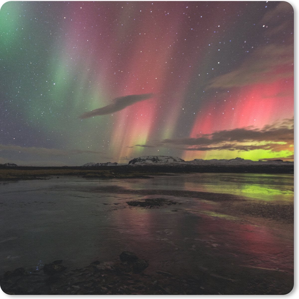 Muismat 30x30 cm - Mousepad Noorderlicht - IJsland - Kleuren - Muismatten