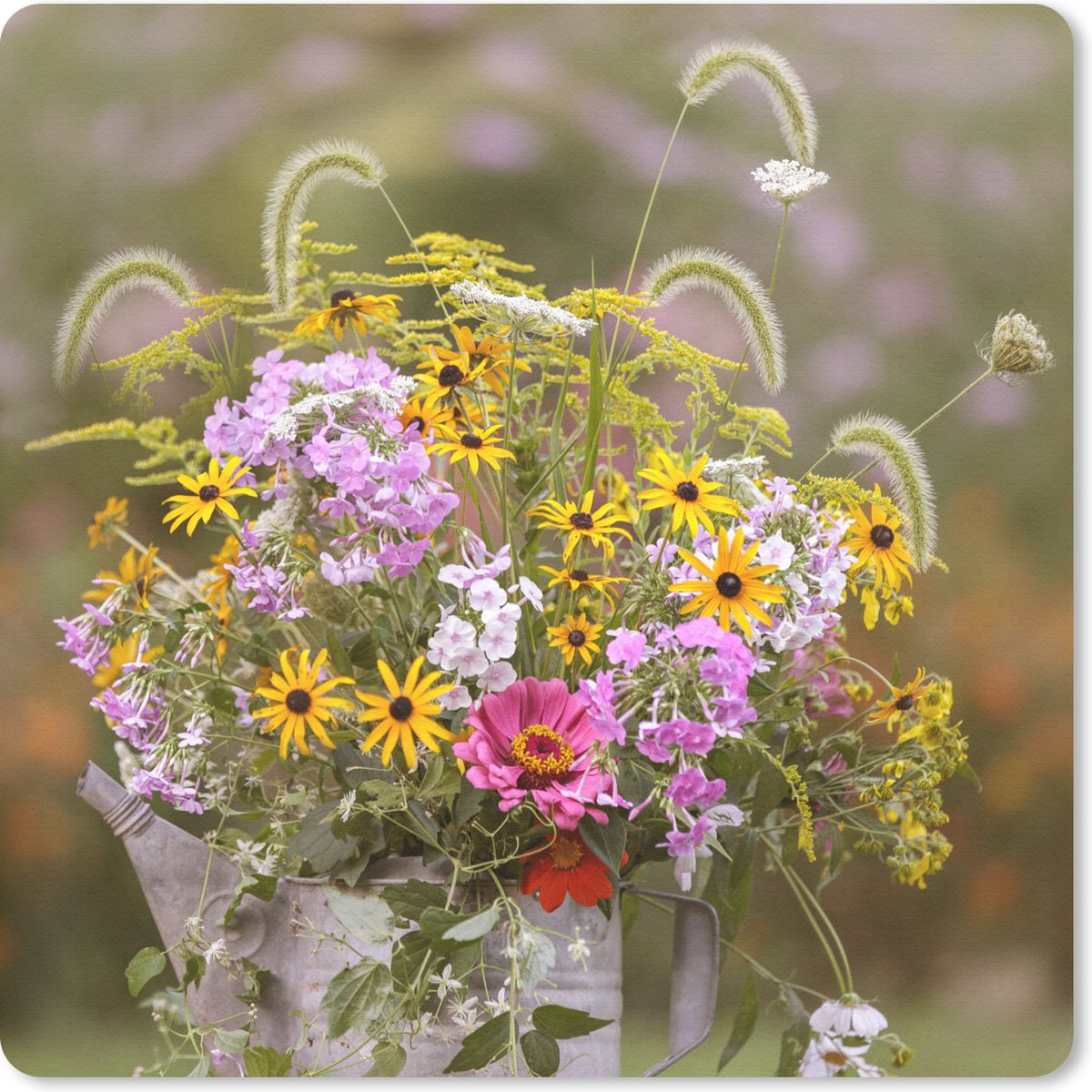 Muismat 30x30 cm - Mousepad Bloemen - Gieter - Kleur - Muismatten