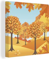 Canvas Schilderij Een illustratie van herfstachtige bomen - 90x90 cm - Wanddecoratie