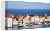 Canvas Schilderij Uitzicht op de huizen van Willemstad in Curaçao - 40x20 cm - Wanddecoratie