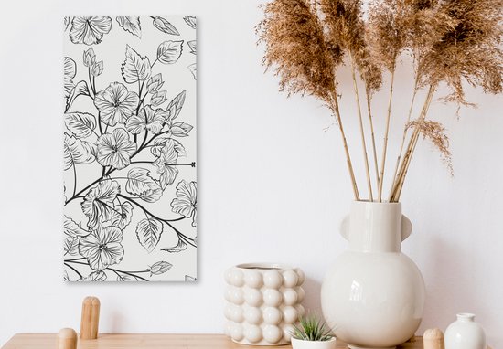 Tableau sur toile Une illustration en noir et blanc d'un motif floral - 20x40 cm - Décoration murale