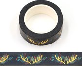 Zwarte washi tape met goudfolie gewei en hulsttakken | 15mm - 10m