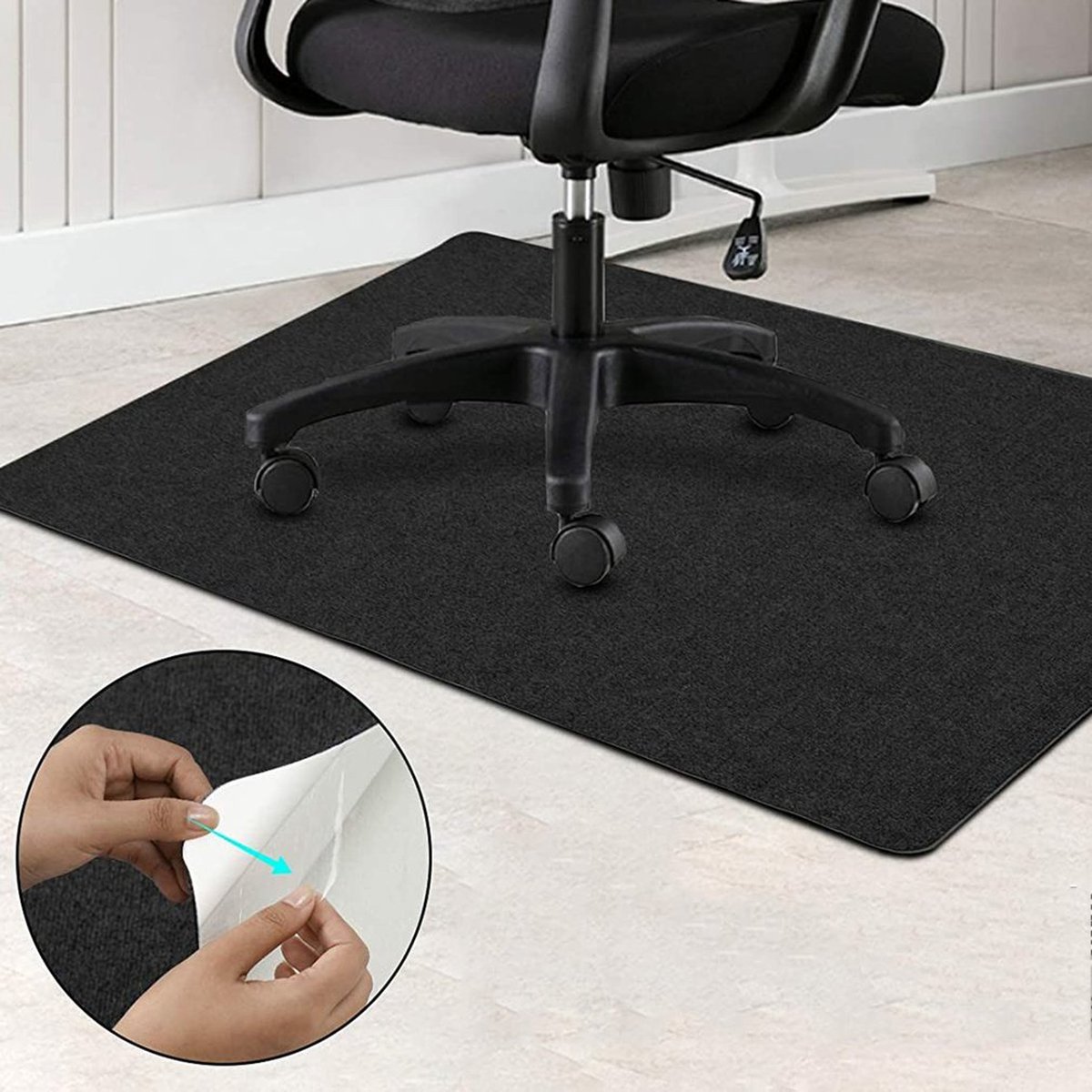 Tapis de protection de sol pour chaise de bureau, 90 x 120 cm, noir, tapis  de protection de sol pour sols durs, résistant aux rayures, tapis de chaise  de bureau pour stratifié 