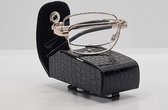 Zonnebril op sterkte +3,5 - Opvouwbare leesbril  +3.5 - goude - zwarte clubmaster leesbril met brillenkoker - intellectuele retro-stijl bril met getinte lenzen YD 118 - Lunettes -