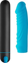 XL Bullet & Ribbed Silicone Sleeve - Blue - Bullets & Mini Vibrators