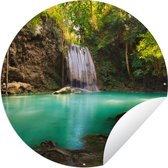 Tuincirkel Zonlicht bij een waterval in het Nationaal park Erawan in Thailand - 60x60 cm - Ronde Tuinposter - Buiten