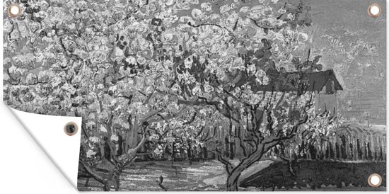 Tuinposter Amandelbloesem - Vincent van Gogh - Zwart - Wit - 60x30 cm - Tuindoek - Buitenposter
