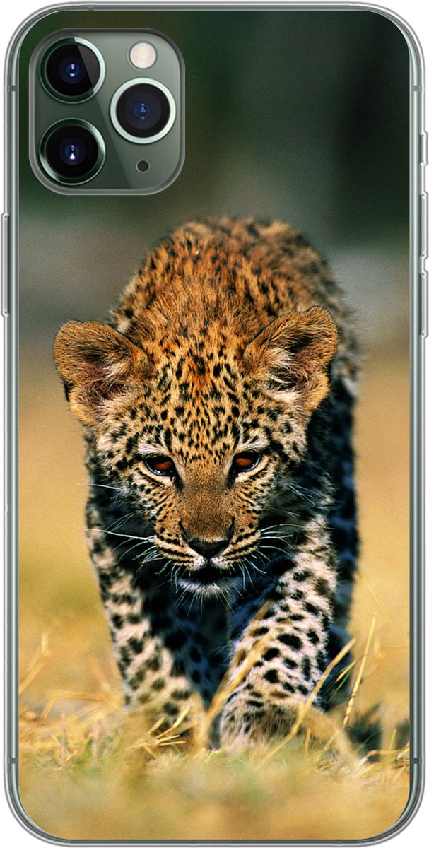 Telefoonhoesje Geschikt voor iPhone 11 Pro Max hoesje - Luipaard - Macro - Gras - Siliconen Telefoonhoesje Telefoonhoesje
