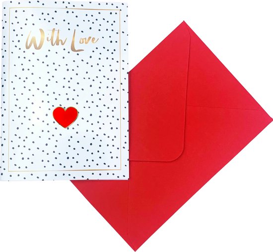Carte de Voeux avec Broche Coeur With Love et Enveloppe, Carte  d'anniversaire, La