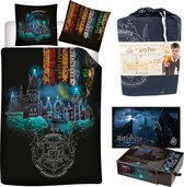 Harry Potter Dekbedovertrek- Polyester- 1persoons- 140x200- Dekbed Banners Hogwarts school, incl. unieke Puzzle Hogwarts-Dementors  1000st