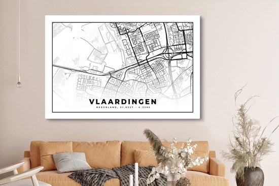 Peinture sur Toile Carte - Vlaardingen - Nederland - 180x120 cm - Décoration murale XXL