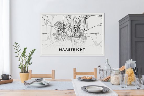 Tableau sur Toile City Map - Maastricht - Zwart - Wit - 120x80 cm - Décoration murale