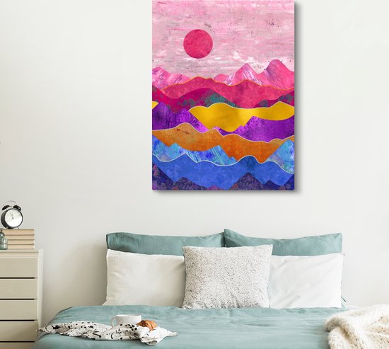 Toile Peinture Bi - Rose - Marbre - 120x160 cm - Décoration murale XXL