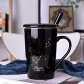 Mok sterrenbeeld - Mok - Koffiemok - Koffiebeker - Beker - Mokken en bekers - Mok set - Beker met lepel en deksel - Sterrenbeeld - 400 ml - Keramiek - Vissen - 19.02-20.03