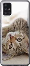 Geschikt voor Samsung Galaxy A52 5G hoesje - Kitten - Zon - Bruin - Meisjes - Kinderen - Jongens - Kindje - Siliconen Telefoonhoesje