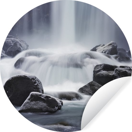 WallCircle - Stickers muraux - Cercle de papier peint - Cascade - Pierres - Nature - ⌀ 140 cm - Cercle mural - Autocollant - Sticker papier peint rond