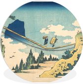 WallCircle - Wandcirkel - Muurcirkel Binnen - Hangbrug op de grens van Hida en Etchu - schilderij van Katshushika Hokusai - 120x120 cm - Wanddecoratie - Ronde Schilderijen XXL