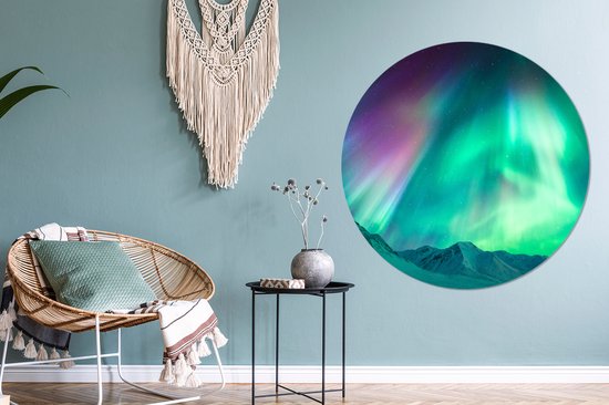 WallCircle - Cercle Mural - Cercle Mural - Aurores Boréales - Berg - Nuit - Aluminium - Dibond - 120x120 cm - Intérieur et Extérieur XXL