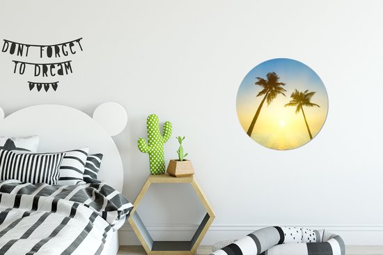 WallCircle - Cercle mural - Cercle mural intérieur - Plage - Coucher de soleil - Palmiers - 30x30 cm - Décoration murale - Peintures ronds