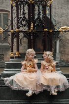 Prinsessenjurk meisje -Verkleedkleding - Feestjurk - Kerst - maat 98/104 (110) - met pailletten kroon -Kroon - Magische Toverstaf - Lange handschoenen - Goud