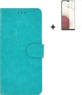 Hoesje Samsung Galaxy A03s - Screenprotector Samsung Galaxy A03s - Wallet Bookcase Turquoise + Screenprotector