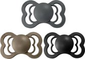 BIBS Supreme Fopspeen | Bundel set 3 stuks | T1 | Maat 1 | 0-6 maanden | Silicone | Dark Oak, Iron, Black