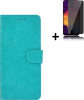 Hoesje Samsung Galaxy A03s - Screenprotector Samsung Galaxy A03s - Wallet Bookcase Turquoise + Privacy Screenprotector