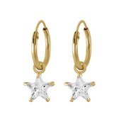 Joy|S - Zilveren ster bedel oorbellen - kristal - oorringen - 14k goudplating