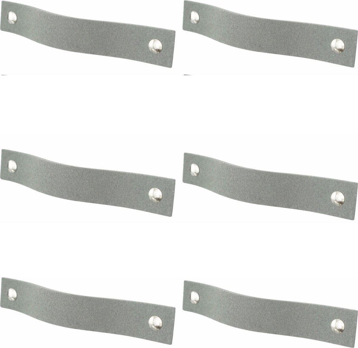 6x Leren handgrepen 'platte greep' - maat M (19 x 2,5 cm) - SUEDE GREY - incl. 3 kleuren schroefjes (handgreepjes - leren grepen - greepjes - leren lusjes)