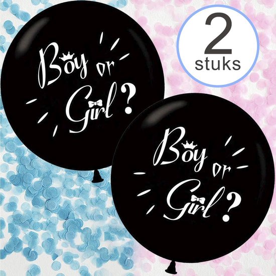 Gender reveal ballon versiering XXL 2 stuks - Boy or girl ballonnen Babydouche - 90 cm - babyshower versiering blauw roze - GRATIS Verzending