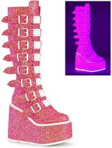 DemoniaCult - SWING-815UV Plateau Laarzen - US 12 - 42 Shoes - Roze/Wit