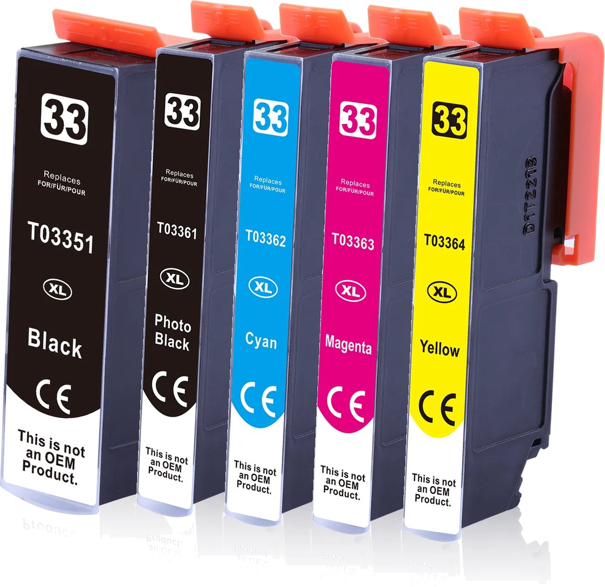 MediaHolland® 33XL Huismerk Cartridges T3351 t/m T3364 Set van 5 stuks. Geschikt voor XP530, XP540, XP630, XP635, XP640, XP645, XP7100, XP830, XP900