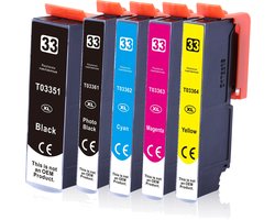 MediaHolland® 33XL Huismerk Cartridges T3351 t/m T3364 Set van 5 stuks. Geschikt voor XP530, XP540, XP630, XP635, XP640, XP645, XP7100, XP830, XP900