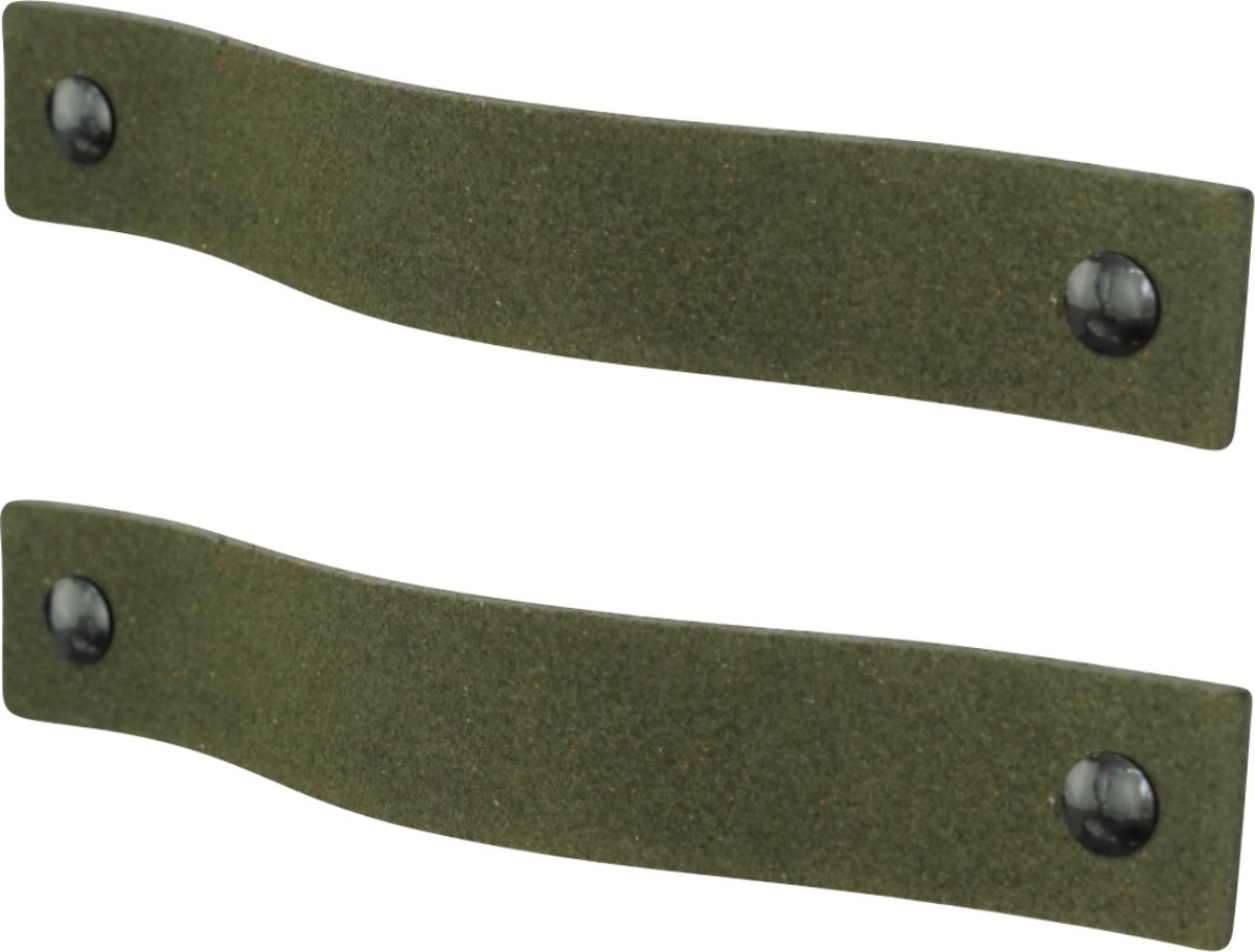 2x Leren handgrepen 'platte greep' - maat L (22,2 x 2,5 cm) - SUEDE OLIVE - incl. 3 kleuren schroefjes (handgreepjes - leren grepen - greepjes - leren lusjes)