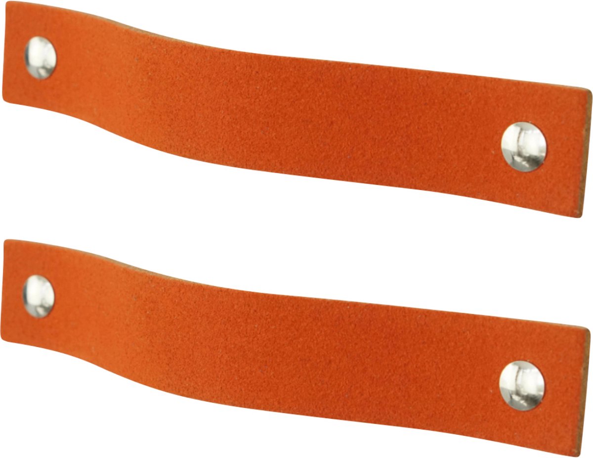 2x Leren handgrepen 'platte greep' - maat S (15,8 x 2,5 cm) - SUEDE BRICK - incl. 3 kleuren schroefjes (handgreepjes - leren grepen - greepjes - leren lusjes)