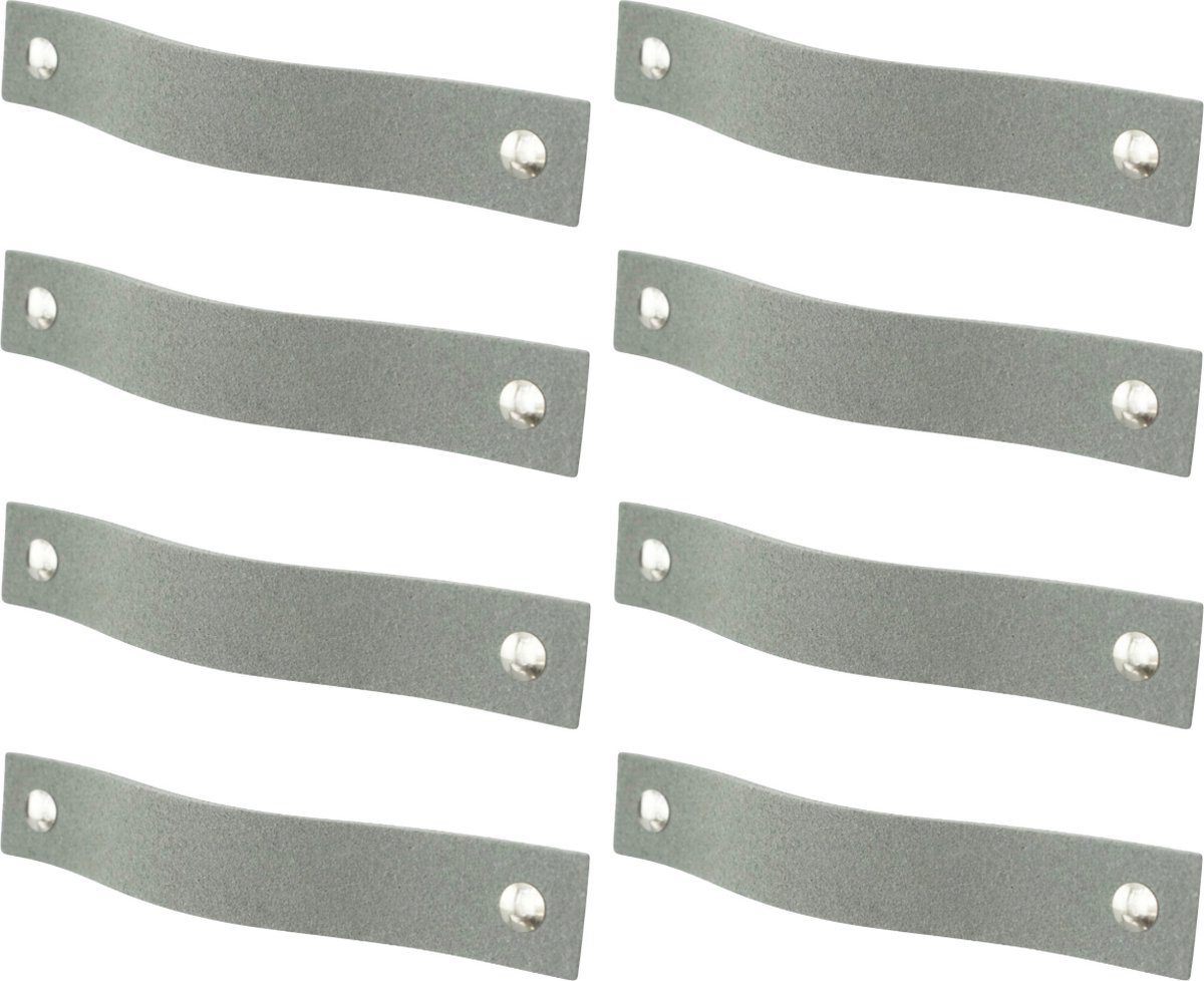 8x Leren handgrepen 'platte greep' - maat M (19 x 2,5 cm) -  SUEDE GREY - incl. 3 kleuren schroefjes (handgreepjes - leren grepen - greepjes - leren lusjes)