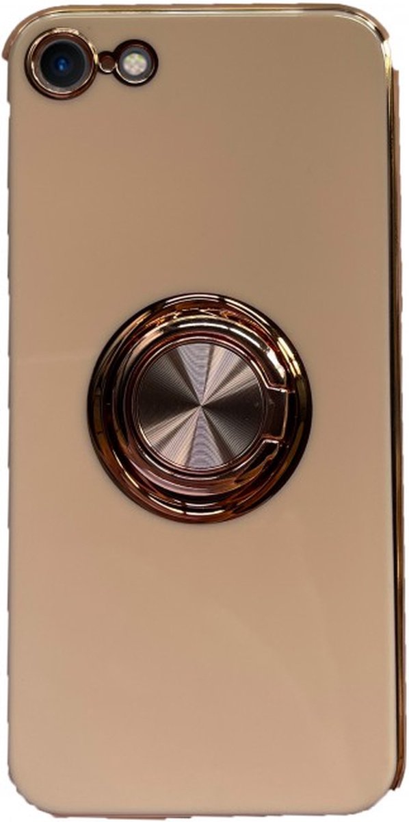 iPhone 7/8/SE 2020 hoesje met ring - Kickstand - iPhone - Goud detail - Handig - Hoesje met ring - 5 verschillende kleuren - zalm roze - Grijs/blauw - Donker groen - Zwart - Paars