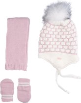 Kitti 3-Delig Winter Set | Muts (Beanie) met Fleecevoering - Sjaal - Handschoenen | 0-18 Maanden Baby Meisjes | Dammen-02 (K2150-01)