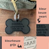 Hondenkeldertje - Dierenpenning | Rubber Bone - one size - Zwart of Grijs | 39x26mm | éénzijdig graveren |
