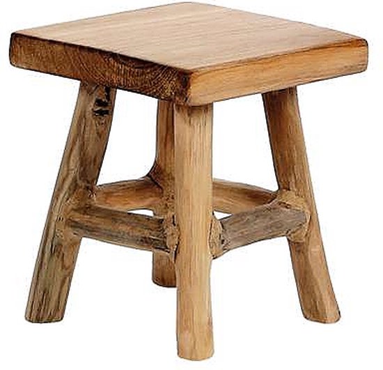 Tabouret Décoratif En Teck Massif - 30 Cm De Haut, 25 Cm De Diamètre - Pour Plantes, Fleurs, Déco Intérieur/extérieur - Livré Monté