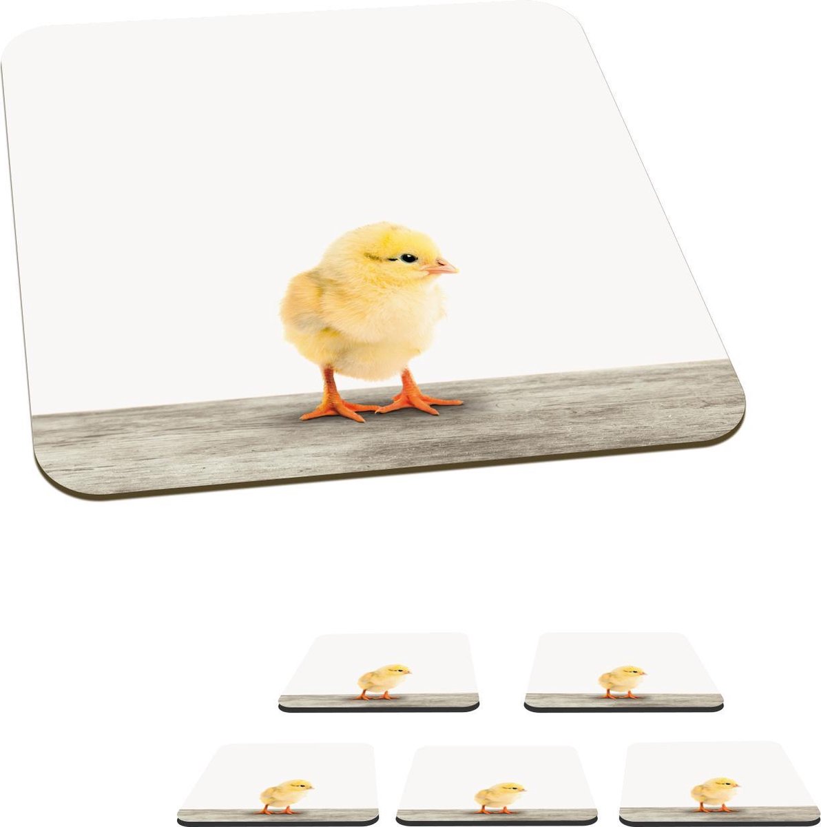 Onderzetters voor glazen - Dieren - Kuiken - Geel - 10x10 cm - Glasonderzetters - 6 stuks