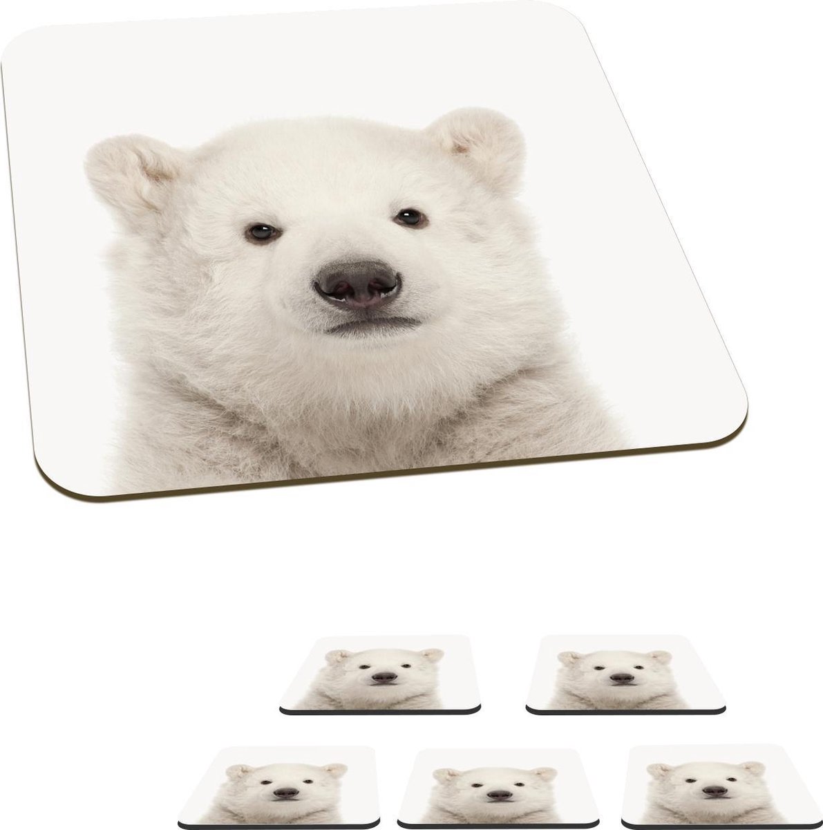 Onderzetters voor glazen - Dieren - IJsbeer - Wit - 10x10 cm - Glasonderzetters - 6 stuks