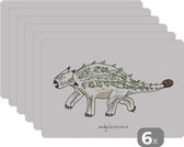 Placemat - Placemats kunststof - Kinderkamer - Ankylosaurus - Dinosaurus - Jongens - Meisjes - Kinderen - 45x30 cm - 6 stuks - Hittebestendig - Anti-Slip - Onderlegger - Afneembaar