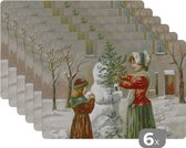 Placemat - Placemats kunststof - Kerst - Sneeuw - Kerstkaart - 45x30 cm - 6 stuks - Hittebestendig - Anti-Slip - Onderlegger - Afneembaar