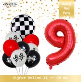 Cijfer Ballon 9 Jaar * Hoera 9 Jaar Snoes *Red Racing Formule 1 Verjaardag Set van 10 Ballonnen * 80 cm Verjaardag Nummer Ballon * Snoes * Verjaardag Versiering * Kinderfeestje * R